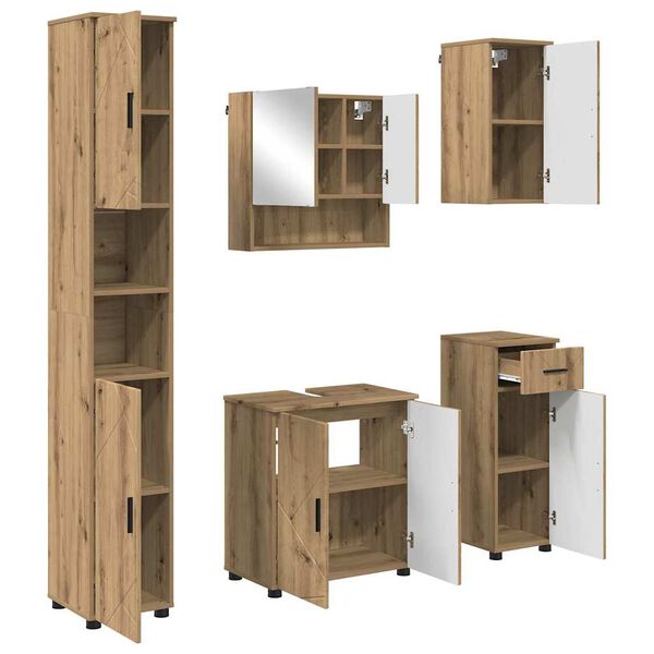 vidaXL Juego de muebles de ba&ntilde;o con caj&oacute;n 5 pcs Roble artesanal