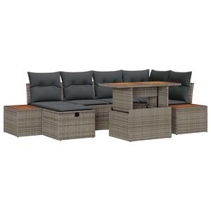 vidaXL Conjunto de sof&aacute; de jard&iacute;n 7 pcs Gris rat&aacute;n sint&eacute;tico