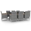 vidaXL Set comedor de jard&iacute;n 9 pzas y cojines rat&aacute;n sint&eacute;tico y vidrio