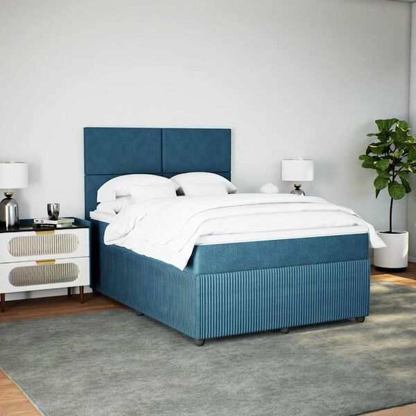 vidaXL Cama box spring con colch&oacute;n terciopelo azul oscuro 160x200 cm