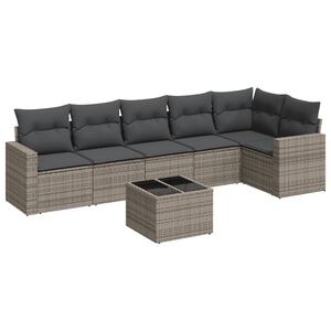 vidaXL Set de sof&aacute;s de jard&iacute;n 7 piezas con cojines rat&aacute;n PE gris