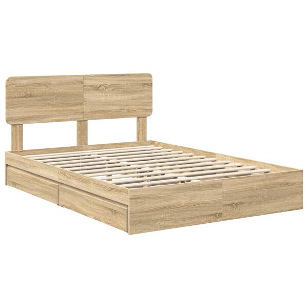 vidaXL Cama con almacenamiento con cabecera Roble Sonoma 150 x 200 cm