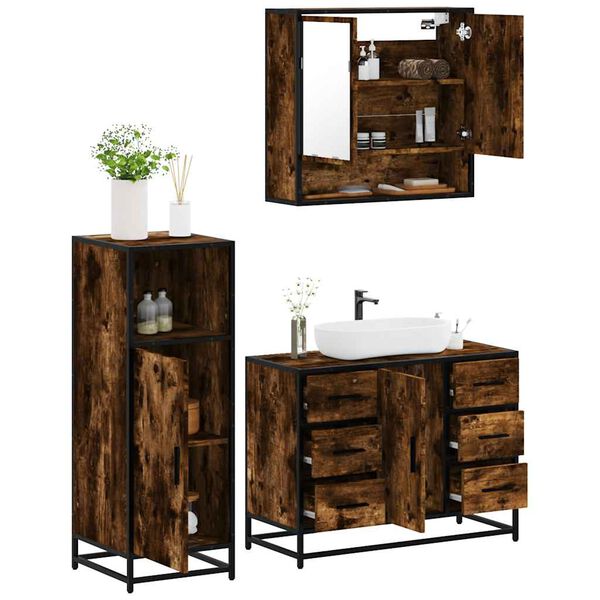 vidaXL Set de muebles ba&ntilde;o 3 pzas madera contrachapada roble ahumado