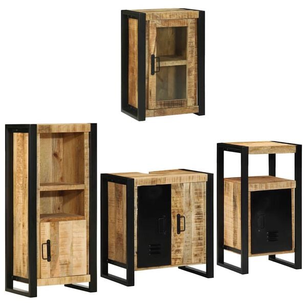 vidaXL Juego de muebles de ba&ntilde;o 4 pcs Marr&oacute;n Madera de mango s&oacute;lido