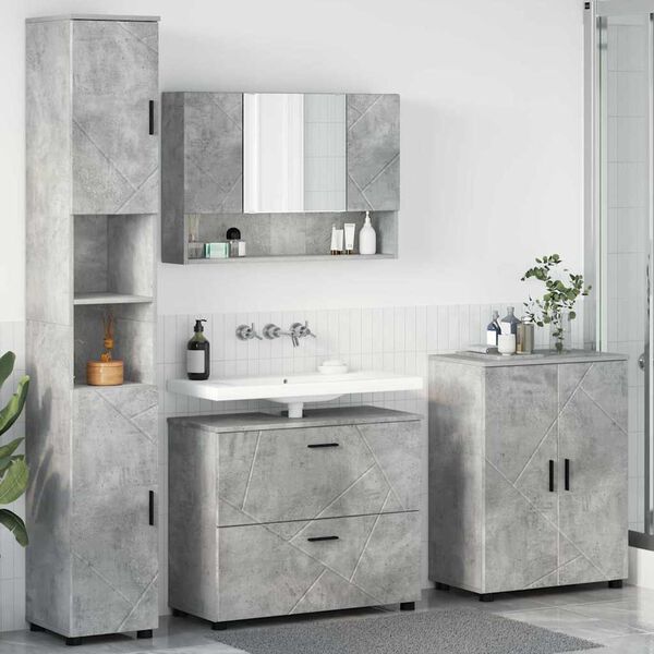 vidaXL Juego de muebles de baño con cajón 4 pcs Gris hormigón