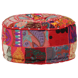 vidaXL Puf redondo de pachtwork algod&oacute;n hecho a mano 40x20 cm rojo