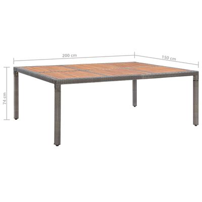 vidaXL Mesa de jardín ratán PE y madera de acacia gris 200x150x74 cm