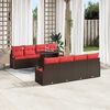 vidaXL Conjunto de sof&aacute; de jard&iacute;n 9 pcs Marr&oacute;n y Rojo rat&aacute;n sint&eacute;tico