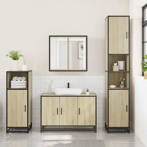 vidaXL Set de muebles de ba&ntilde;o 3 pzas madera contrachapada roble Sonoma
