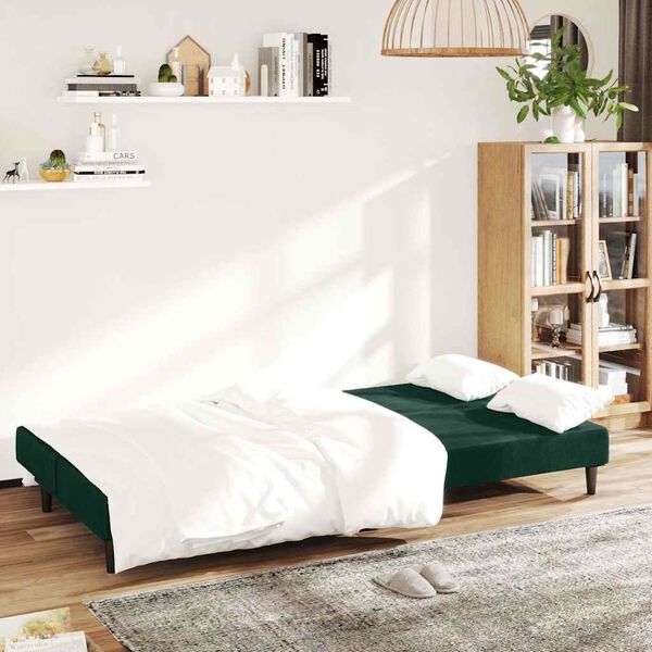 vidaXL Sof&aacute; cama de 2 plazas terciopelo verde oscuro