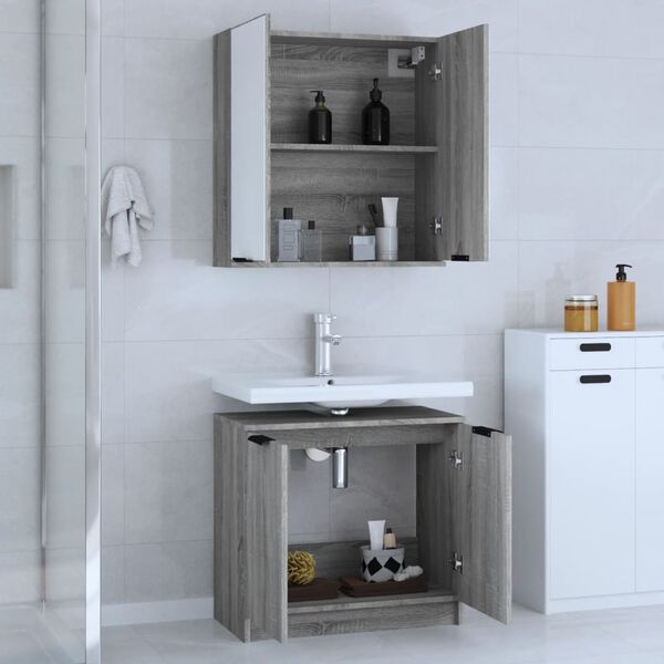 vidaXL Set de muebles de ba&ntilde;o 2 pzas madera de ingenier&iacute;a gris sonoma