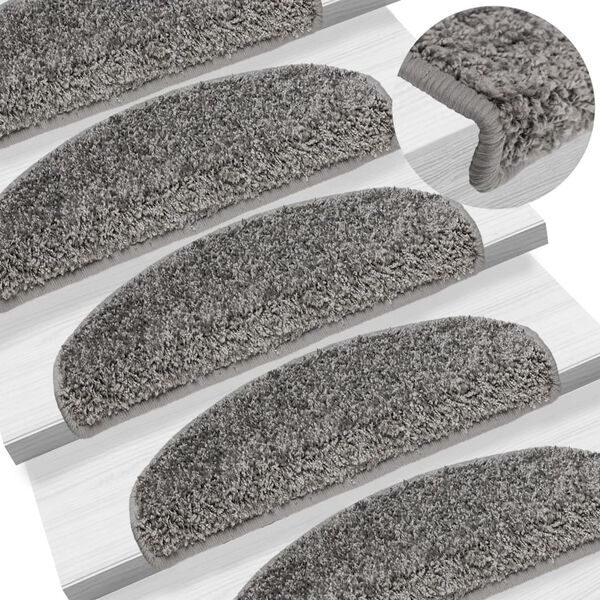 vidaXL Felpudos para escaleras (10 unidades, 65 x 21 x 4 cm, gris, semicirculares, grandes)