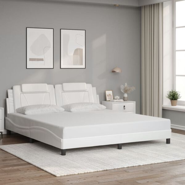 vidaXL Estructura de cama Viana sin colch&oacute;n cuero sint&eacute;tico blanco 180x200cm