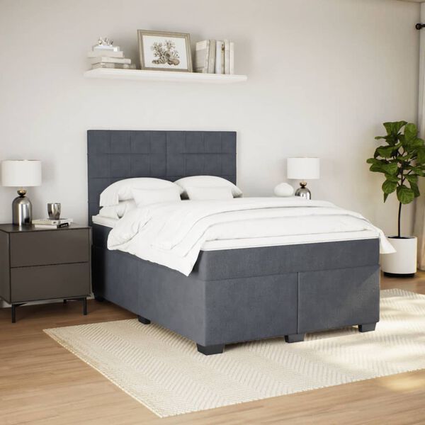 vidaXL Cama box spring con colch&oacute;n terciopelo gris oscuro 140x190 cm