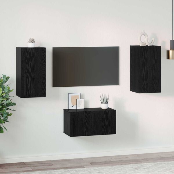 vidaXL Conjunto de mueble de TV 3 pcs Roble Negro Madera de ingenier&iacute;a