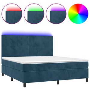 vidaXL Cama box spring colch&oacute;n y LED terciopelo azul oscuro 160x200 cm