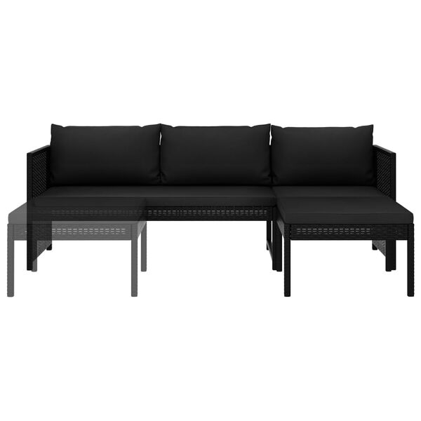 vidaXL Set de muebles de jard&iacute;n 3 piezas y cojines rat&aacute;n sint&eacute;tico negro
