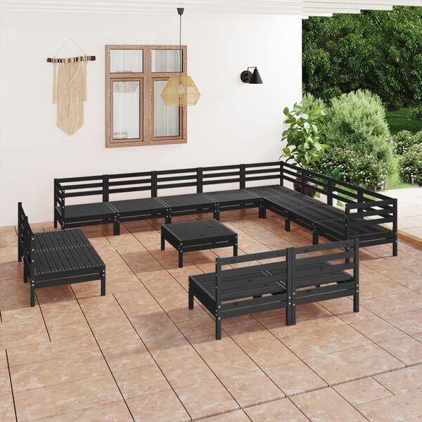 vidaXL Juego de muebles de jardín 13 pzas madera maciza de pino negro