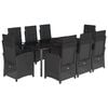 vidaXL Set de comedor de jard&iacute;n 9 pzas y cojines rat&aacute;n sint&eacute;tico negro