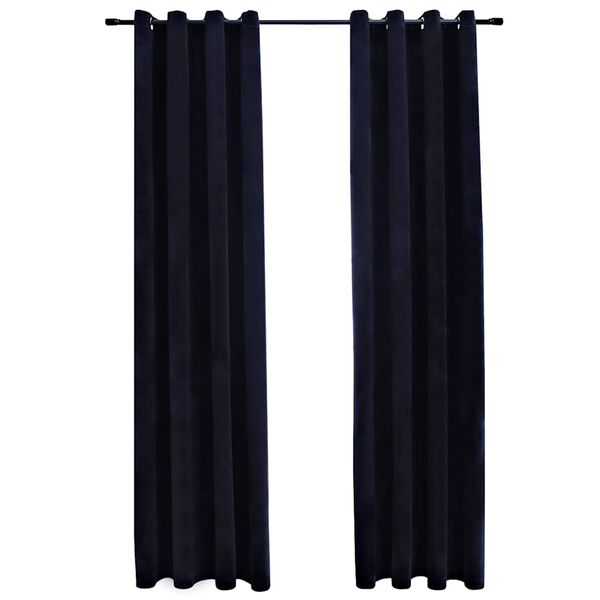 vidaXL Cortinas opacas con anillas 2 uds terciopelo negro 140x245 cm