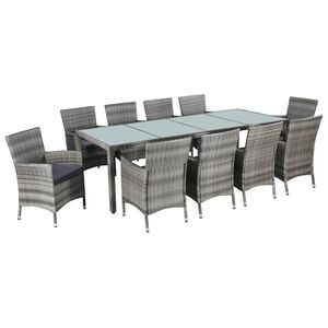 vidaXL Set de comedor de jardín 11 pzas y cojines ratán sintético gris