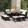 vidaXL Set de comedor de jard&iacute;n 9 pzas y cojines rat&aacute;n sint&eacute;tico negro