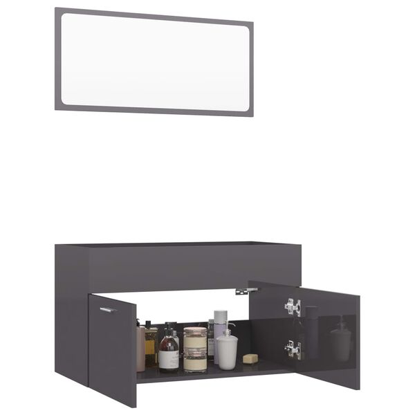 vidaXL Set muebles de ba&ntilde;o 2 piezas madera contrachapada gris brillo