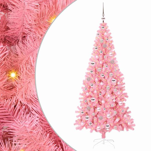 vidaXL &Aacute;rbol de Navidad con 300 LED con soporte Rosa 210 cm PVC