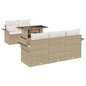 vidaXL Conjunto de sof&aacute; de jard&iacute;n 6 pcs Beige Rattan de Poli&eacute;ster