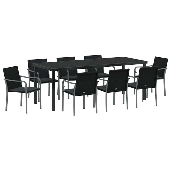 vidaXL Conjunto de Comedor de Jard&iacute;n 9 pcs Negro y Gris
