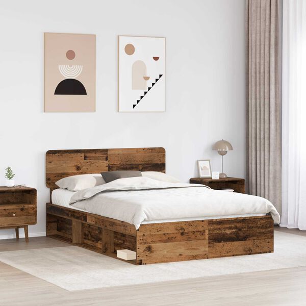 vidaXL Estructura de cama con cabecera Madera vieja 150 x 200 cm