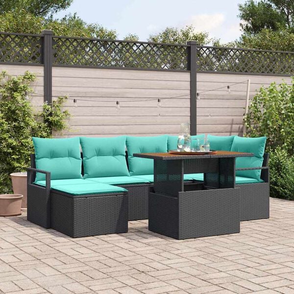vidaXL Conjunto de Comedor de Jard&iacute;n 7 pcs Negro y Verde Azulado