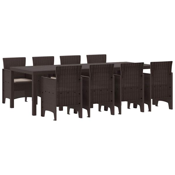 vidaXL Conjunto de Comedor de Jardín 9 pcs Marrón Ratan Polt