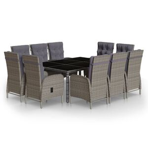 vidaXL Set de comedor de jard&iacute;n 11 pzas rat&aacute;n sint&eacute;tico gris