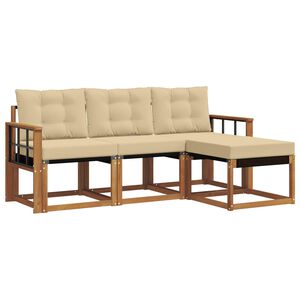 vidaXL Conjunto de sof&aacute;s de exterior con coj&iacute;n 4 pcs Natural y Beige