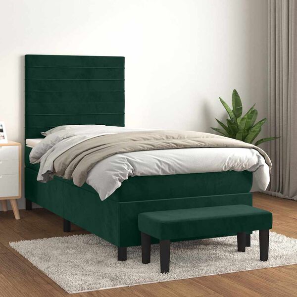 vidaXL Cama box spring con colch&oacute;n terciopelo verde oscuro 80x200 cm