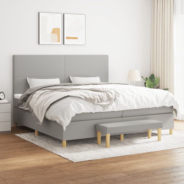 vidaXL Cama box spring con colch&oacute;n tela gris claro 200x200 cm