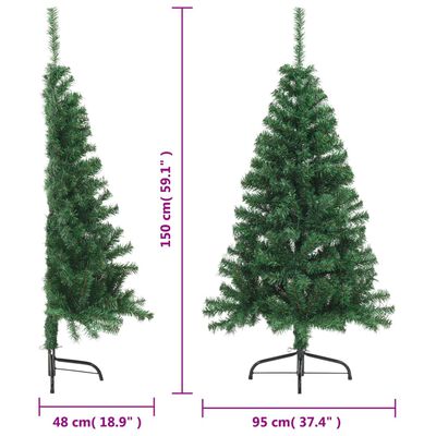 vidaXL Medio árbol de Navidad artificial con soporte PVC verde 150 cm