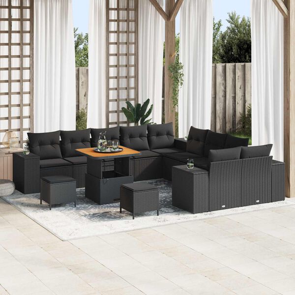vidaXL Conjunto de sof&aacute; de jard&iacute;n 13 pcs Negro rat&aacute;n sint&eacute;tico