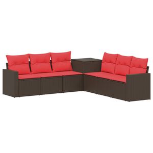 vidaXL Juego de Sof&aacute; 7 uds. Marr&oacute;n y Rojo Rat&aacute;n sint&eacute;tico y acero