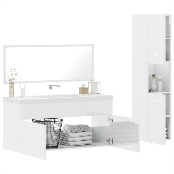 vidaXL Set muebles de ba&ntilde;o 3 piezas madera contrachapada blanco brillo