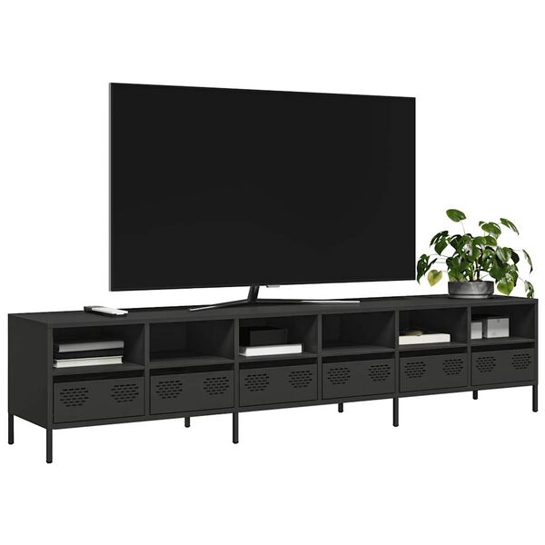 vidaXL Mueble para TV acero laminado en fr&iacute;o negro 202x39x43,5 cm