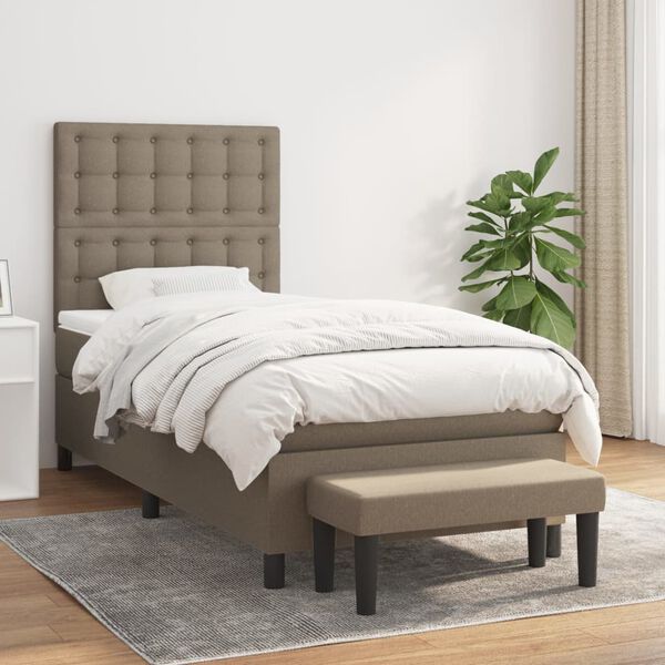 vidaXL Cama box spring con colch&oacute;n tela gris taupe 90x190 cm