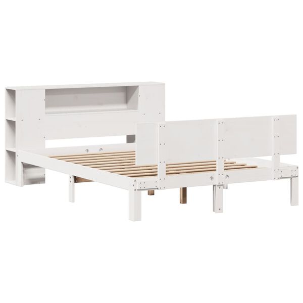 vidaXL Cama con estantería sin colchón madera maciza blanca 150x200 cm