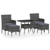 vidaXL Set comedor jard&iacute;n 5 pzas rat&aacute;n sint&eacute;tico vidrio templado gris