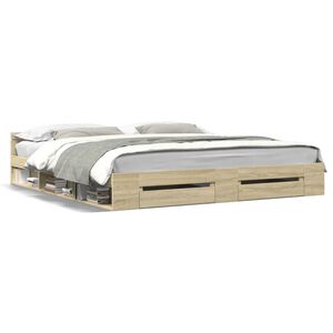 vidaXL Cama con cajones madera ingenier&iacute;a roble Sonoma 180x200 cm