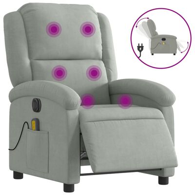 vidaXL Sillón reclinable de masaje eléctrico terciopelo gris claro