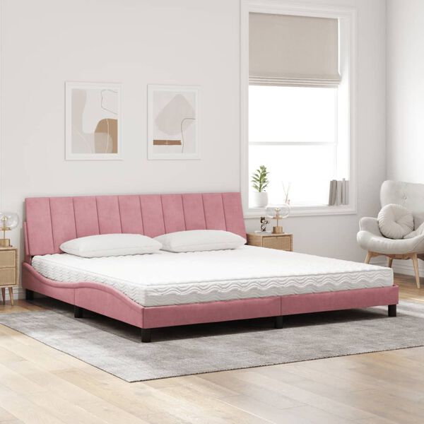 vidaXL Cama con colch&oacute;n Hanko terciopelo rosa 200x200 cm