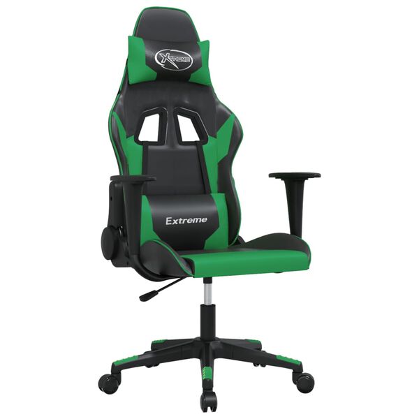 vidaXL Silla gaming de masaje cuero sint&eacute;tico negro y verde