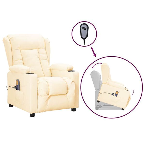 vidaXL Sill&oacute;n de masaje elevable cuero sint&eacute;tico crema